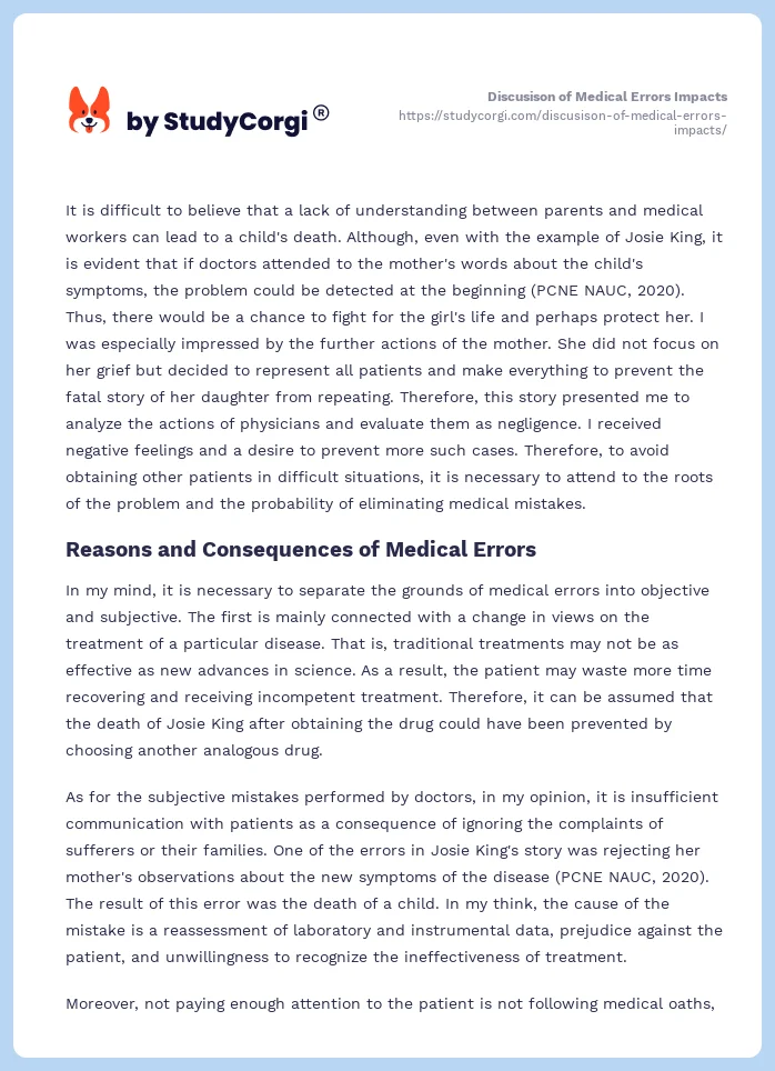 Discusison of Medical Errors Impacts. Page 2