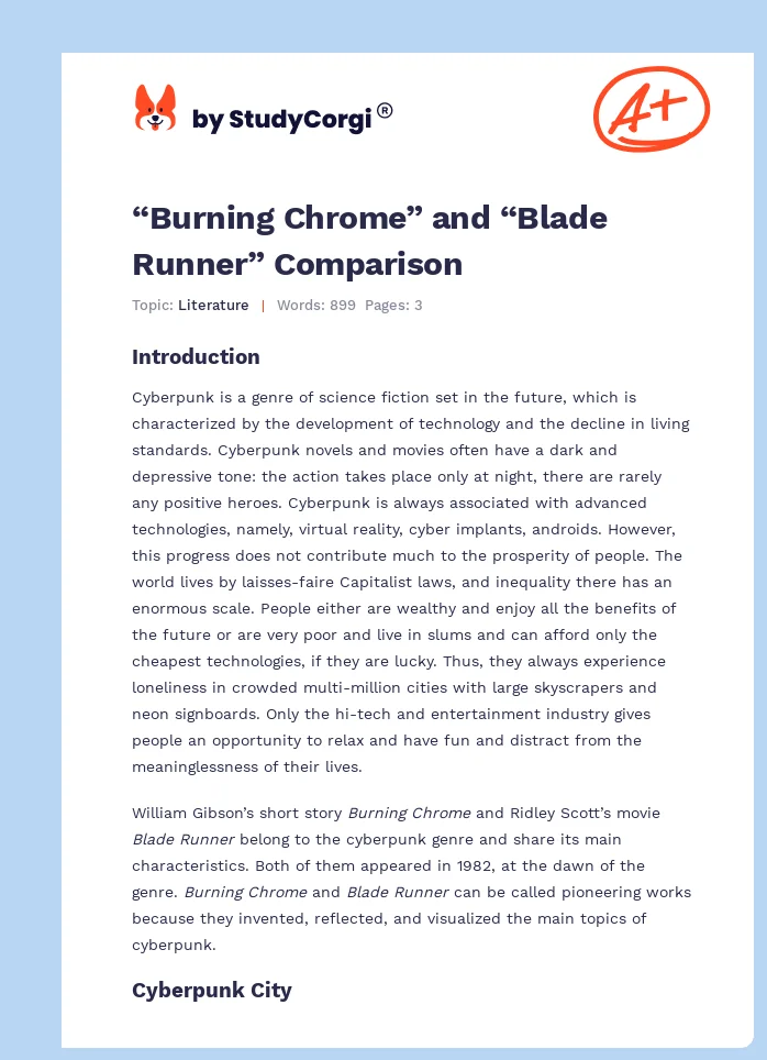 “Burning Chrome” and “Blade Runner” Comparison. Page 1