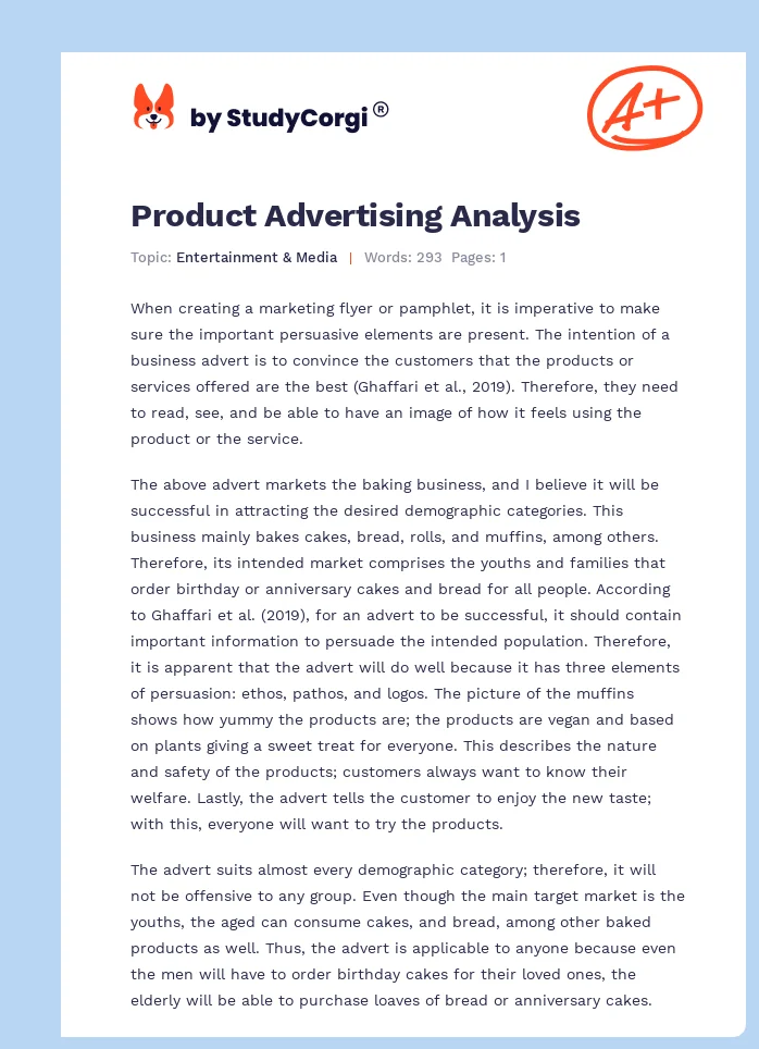 Product Advertising Analysis. Page 1