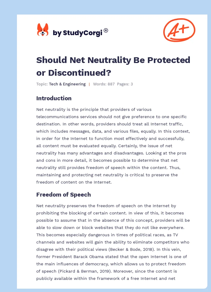 Should Net Neutrality Be Protected or Discontinued?. Page 1