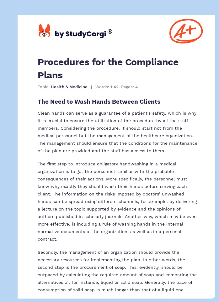 Procedures for the Compliance Plans. Page 1