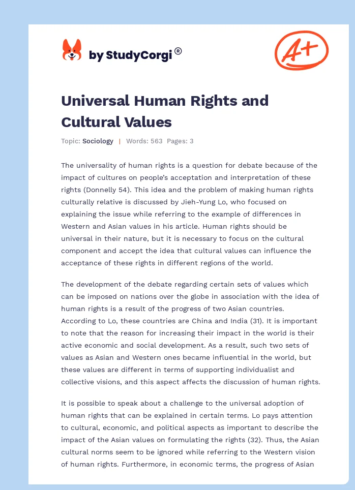 Universal Human Rights and Cultural Values. Page 1