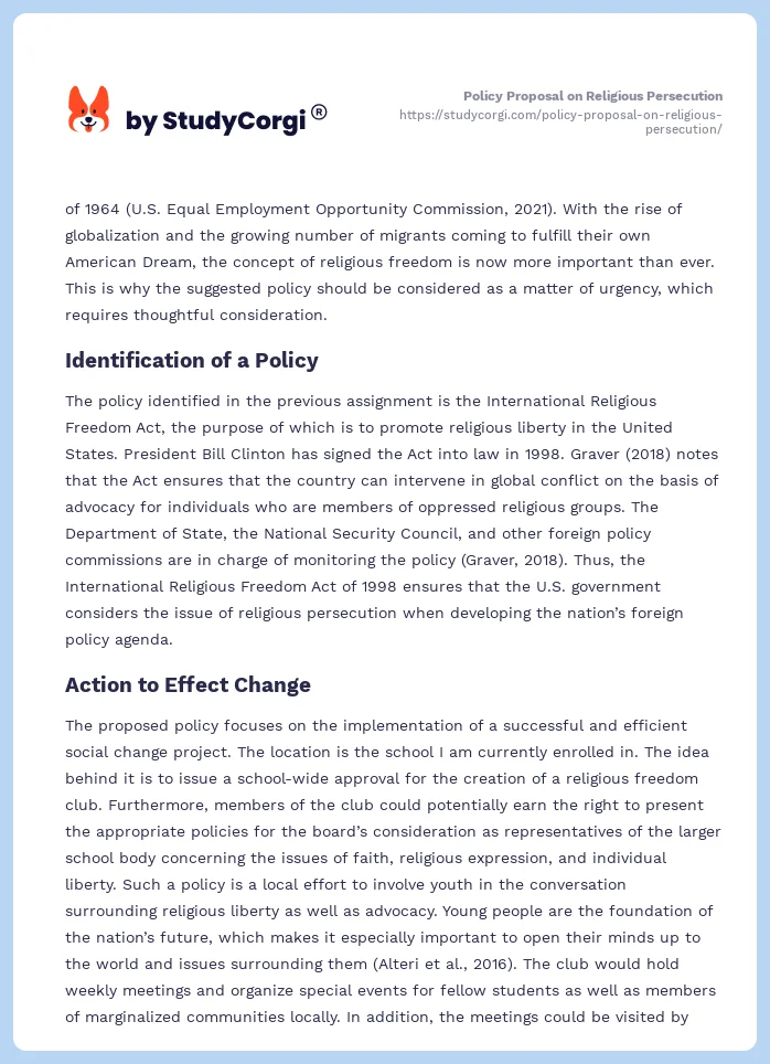 Policy Proposal on Religious Persecution. Page 2