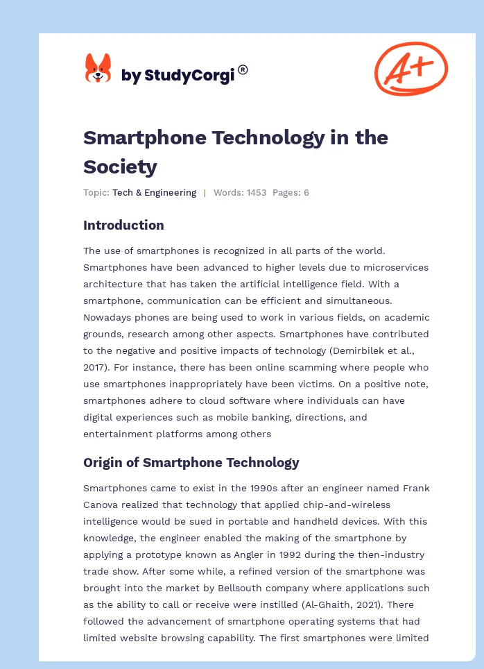 Smartphone Technology in the Society. Page 1