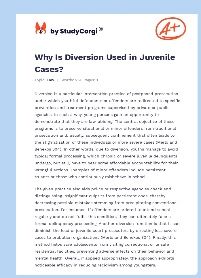 Why Is Diversion Used in Juvenile Cases?. Page 1