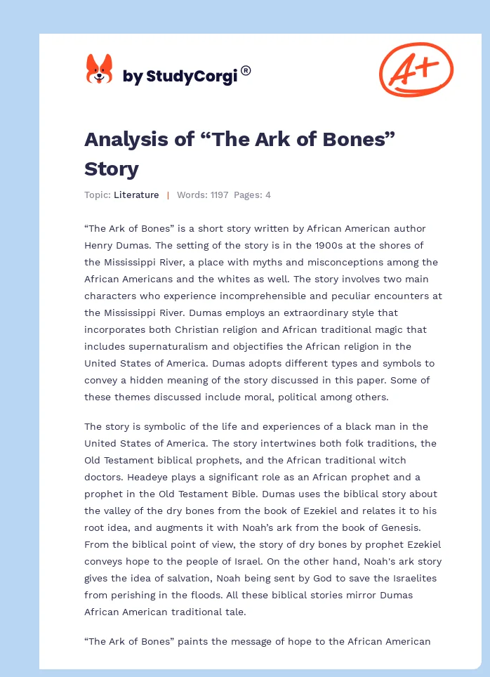 Analysis of “The Ark of Bones” Story. Page 1