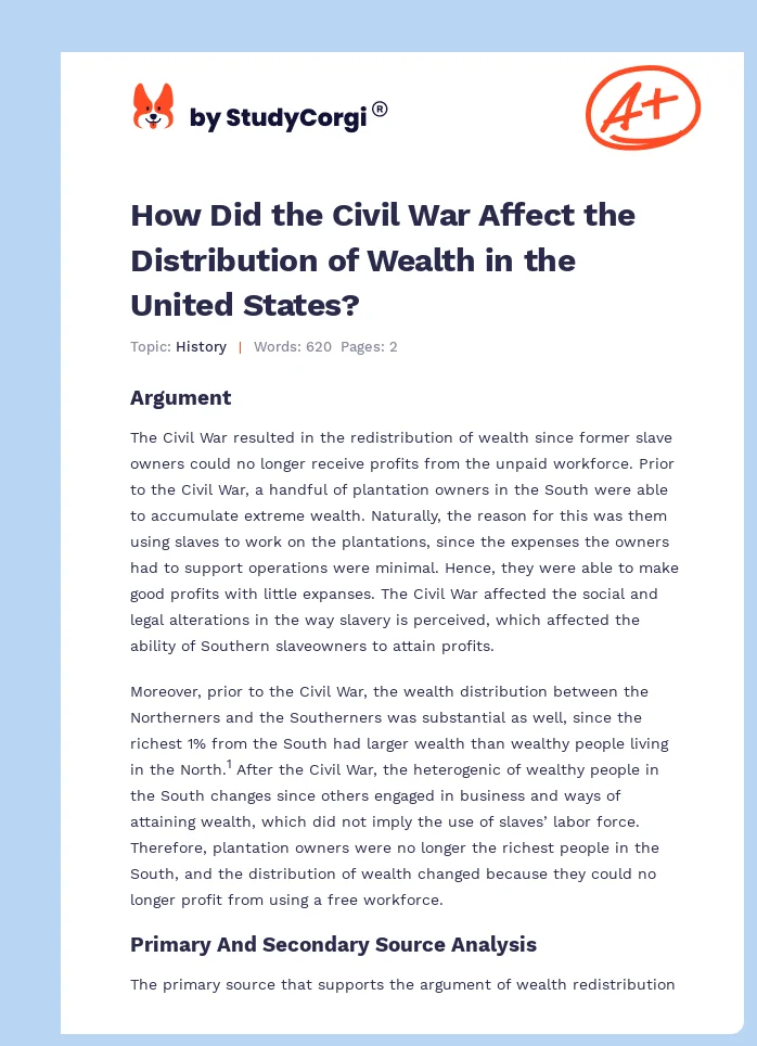 How Did the Civil War Affect the Distribution of Wealth in the United States?. Page 1
