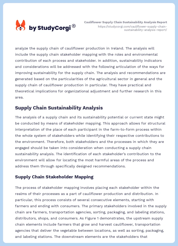 Cauliflower Supply Chain Sustainability Analysis Report. Page 2