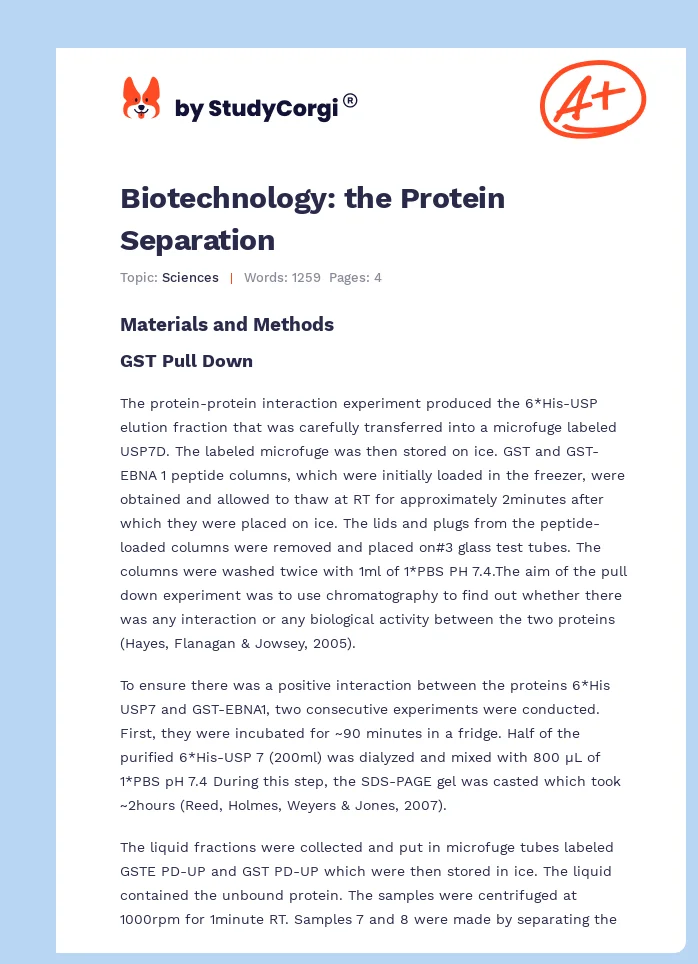 Biotechnology: the Protein Separation. Page 1