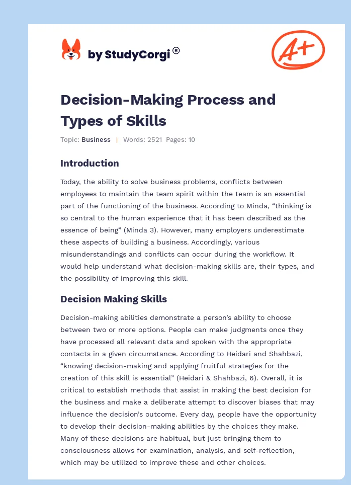 Decision-Making Process and Types of Skills. Page 1