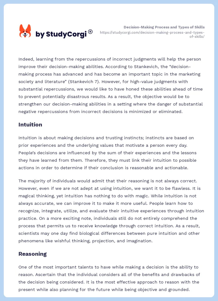 Decision-Making Process and Types of Skills. Page 2