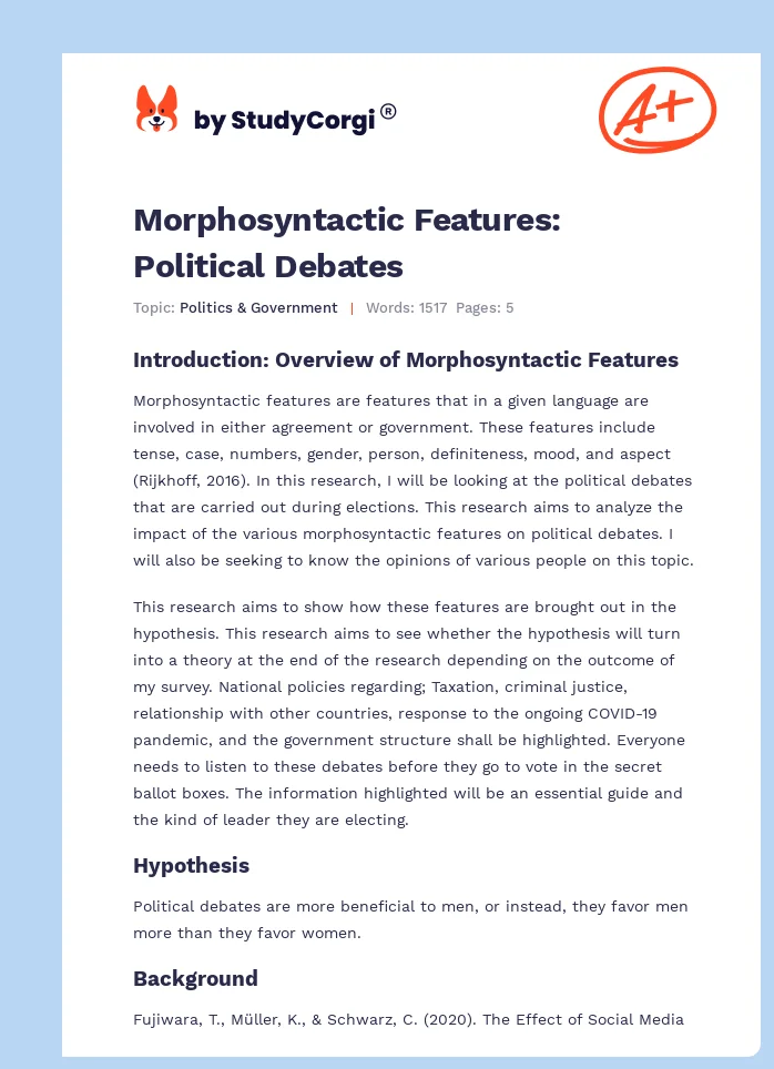 Morphosyntactic Features: Political Debates. Page 1