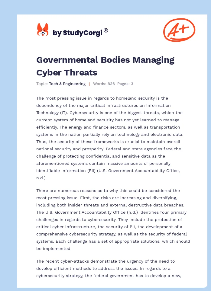 Governmental Bodies Managing Cyber Threats. Page 1