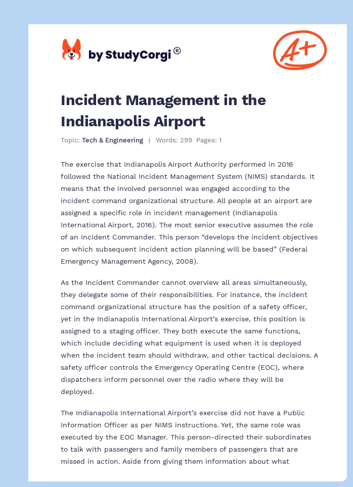 Incident Management in the Indianapolis Airport. Page 1