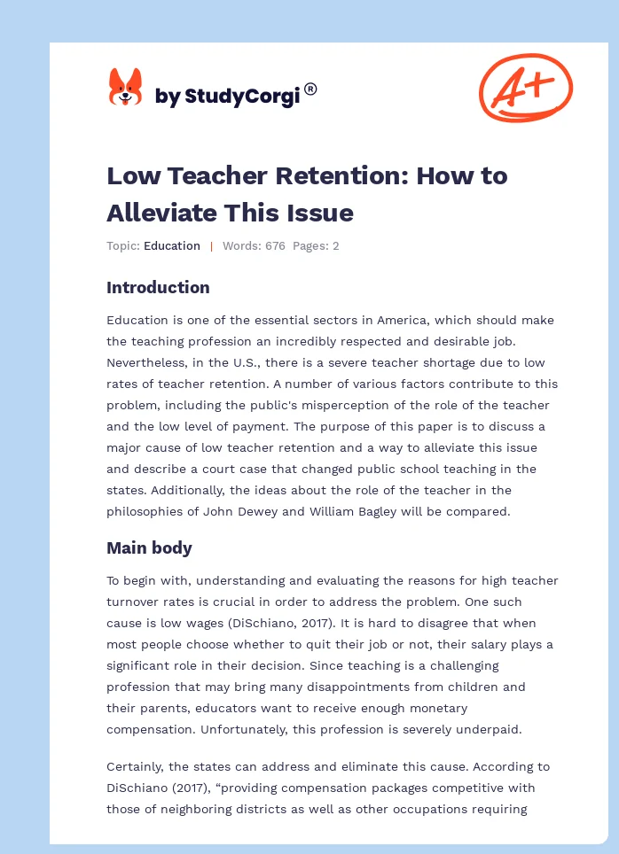 Low Teacher Retention: How to Alleviate This Issue. Page 1