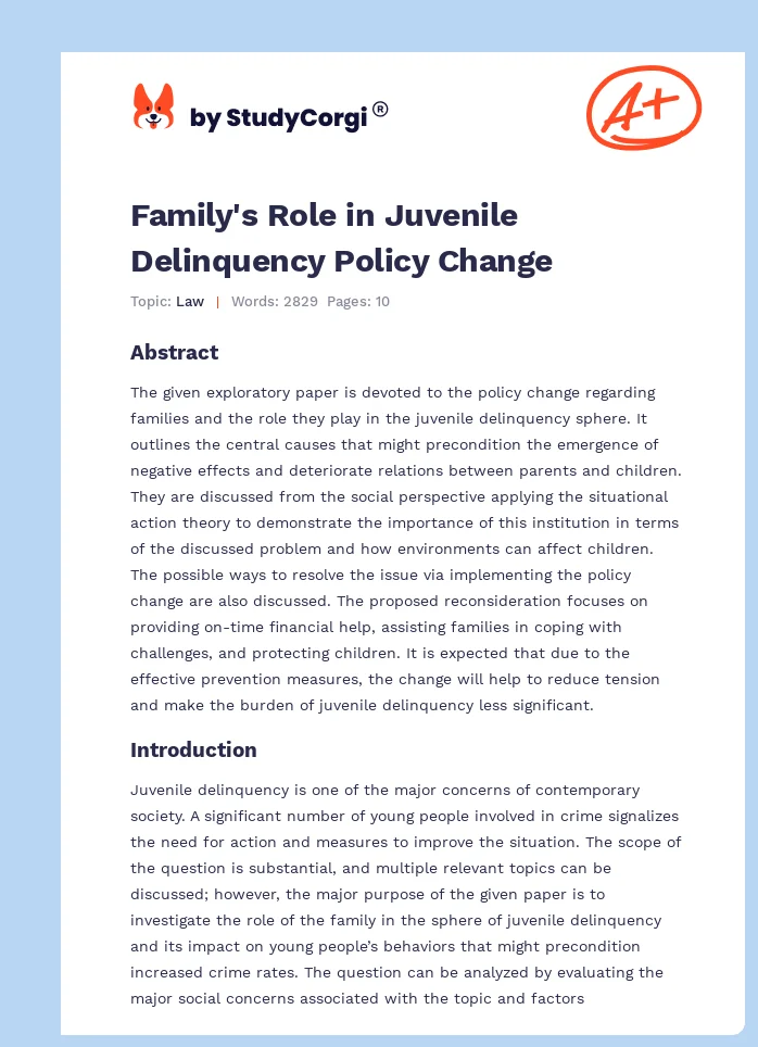 Family's Role in Juvenile Delinquency Policy Change. Page 1