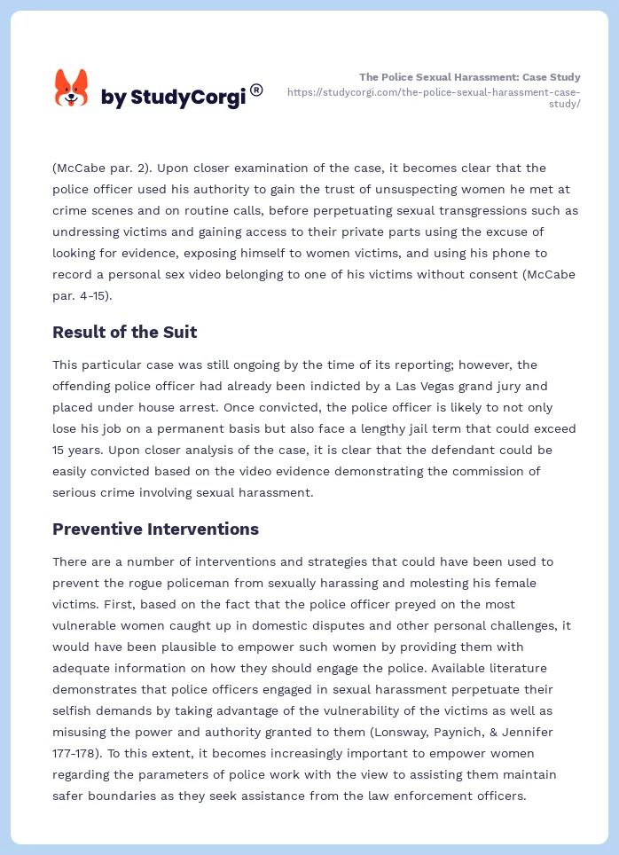 The Police Sexual Harassment: Case Study. Page 2
