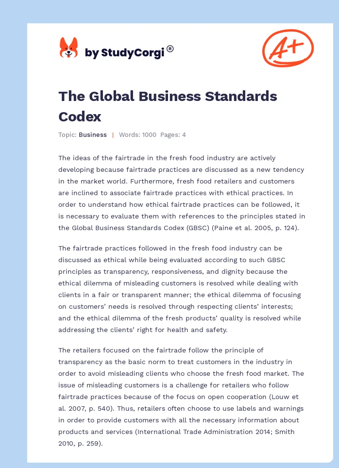 The Global Business Standards Codex. Page 1