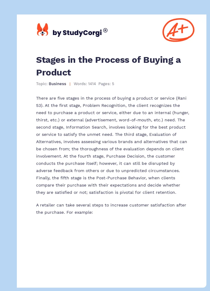 Stages in the Process of Buying a Product. Page 1