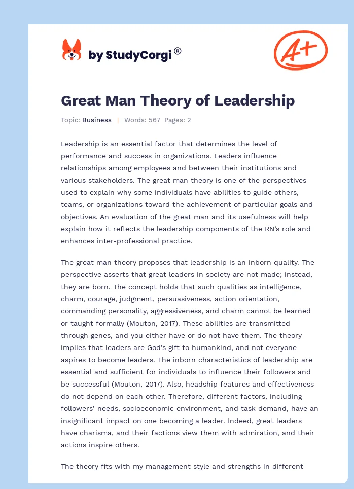 Great Man Theory of Leadership. Page 1