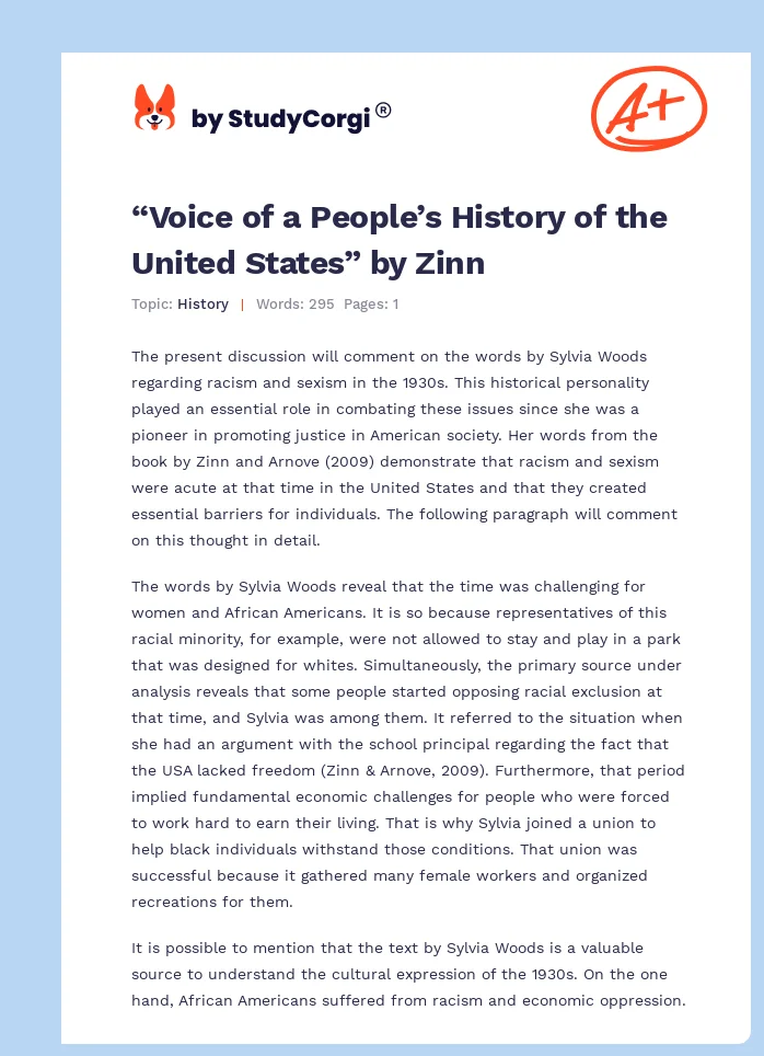 “Voice of a People’s History of the United States” by Zinn. Page 1