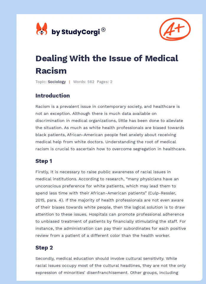 Dealing With the Issue of Medical Racism. Page 1
