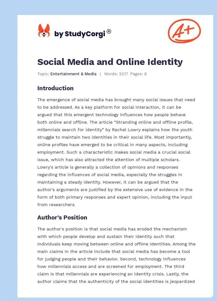 Social Media and Online Identity. Page 1