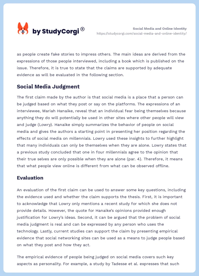 Social Media and Online Identity. Page 2