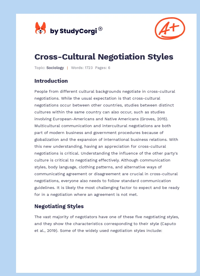 Cross-Cultural Negotiation Styles. Page 1
