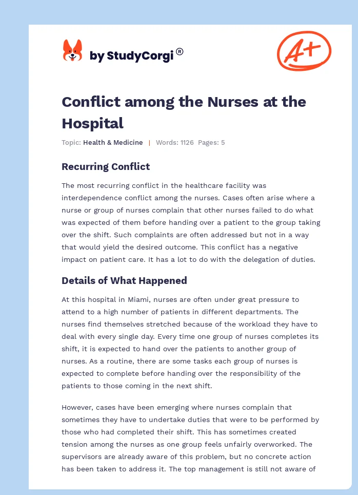 Conflict among the Nurses at the Hospital. Page 1