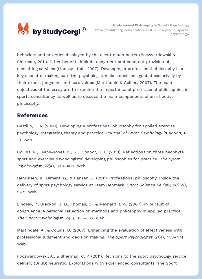 Professional Philosophy in Sports Psychology. Page 2