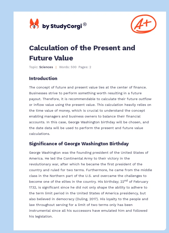 Calculation of the Present and Future Value. Page 1