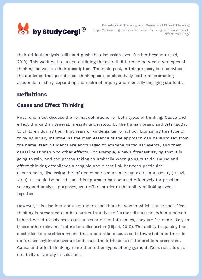 Paradoxical Thinking and Cause and Effect Thinking. Page 2