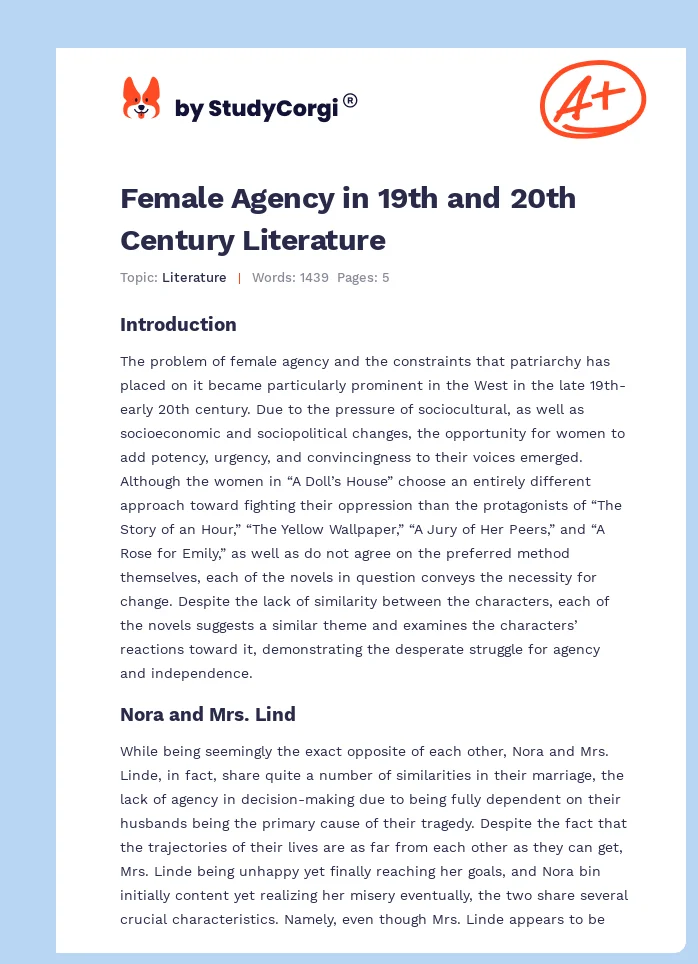 Female Agency in 19th and 20th Century Literature. Page 1