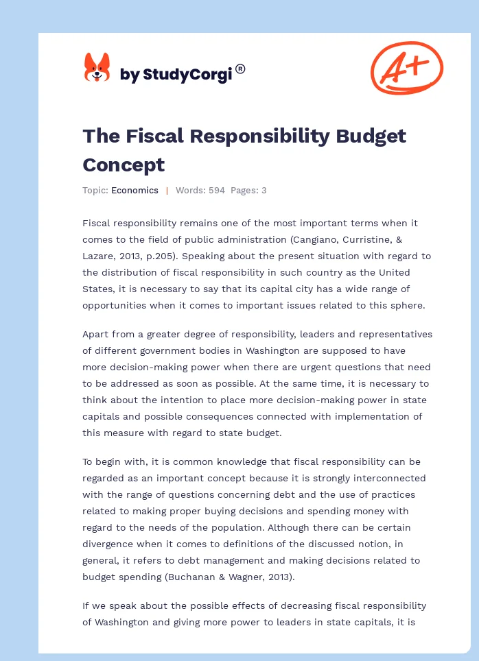 The Fiscal Responsibility Budget Concept. Page 1