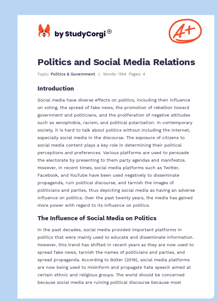 Politics and Social Media Relations. Page 1