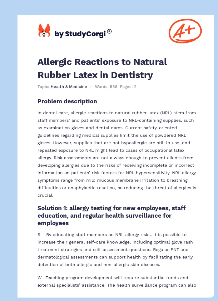 Allergic Reactions to Natural Rubber Latex in Dentistry. Page 1