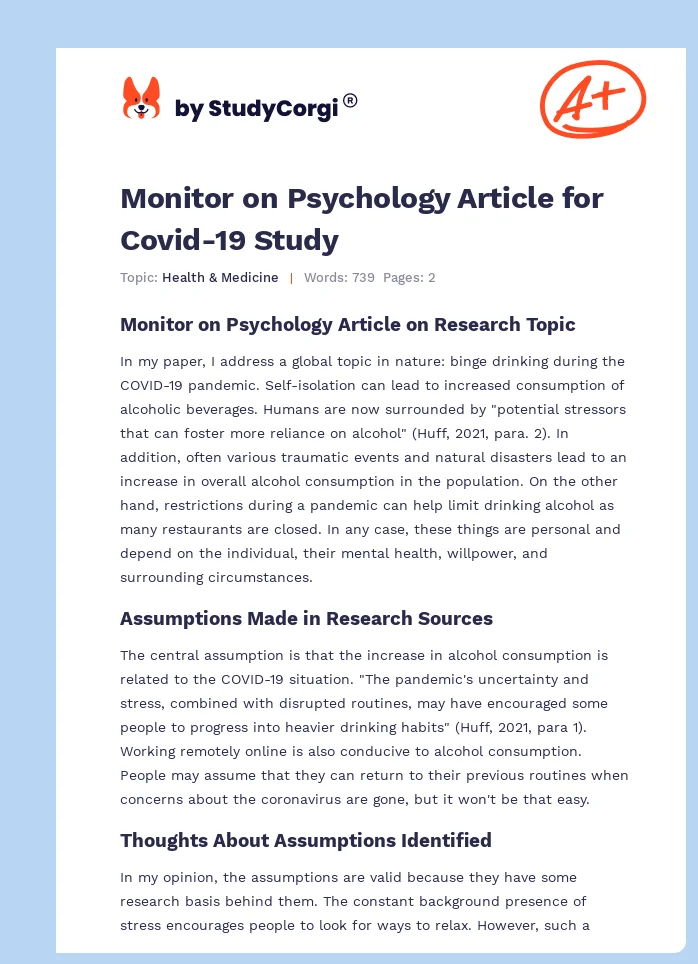 Monitor on Psychology Article for Covid-19 Study. Page 1