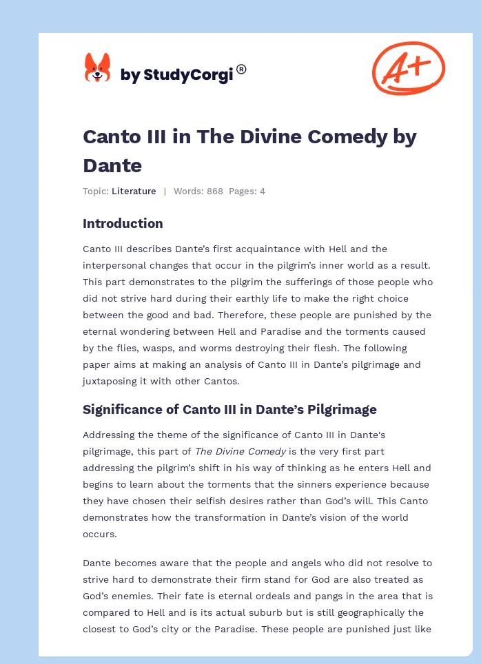 Canto III in The Divine Comedy by Dante. Page 1