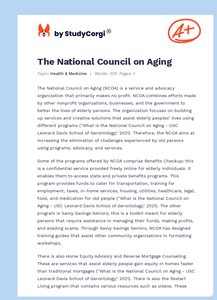 The National Council on Aging. Page 1