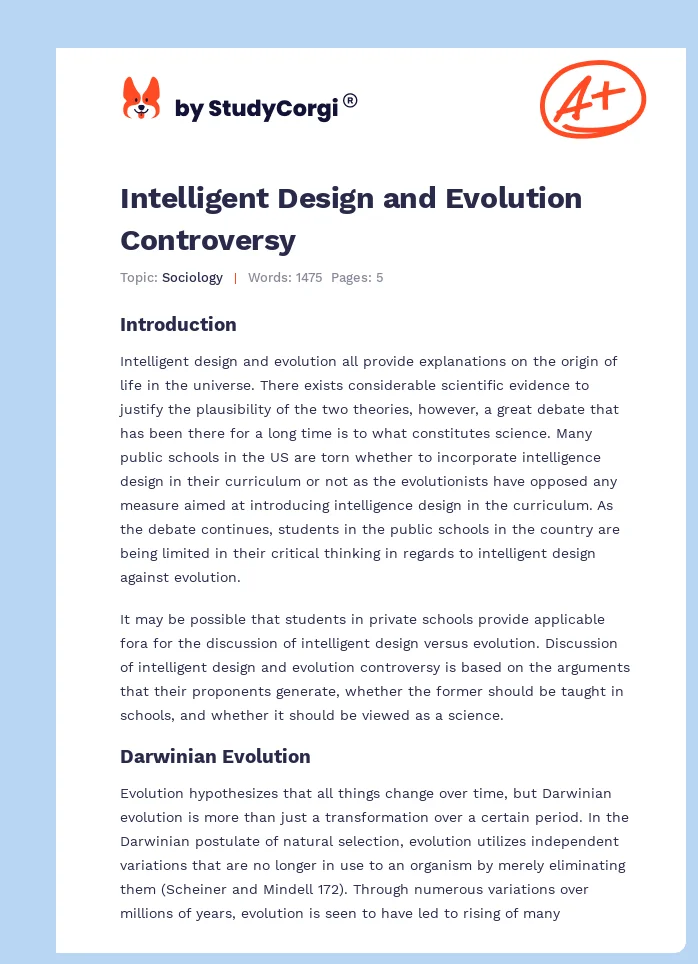 Intelligent Design and Evolution Controversy. Page 1