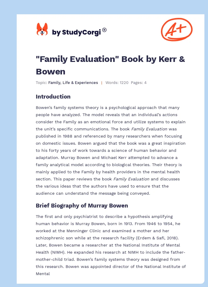 "Family Evaluation" Book by Kerr & Bowen. Page 1