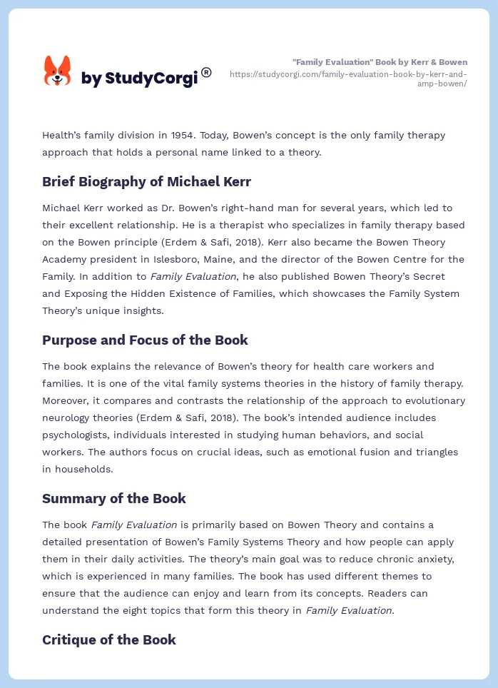 "Family Evaluation" Book by Kerr & Bowen. Page 2