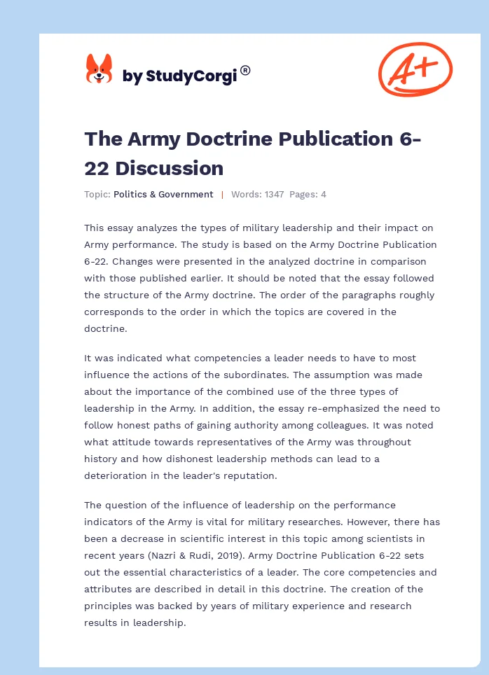 The Army Doctrine Publication 6-22 Discussion. Page 1