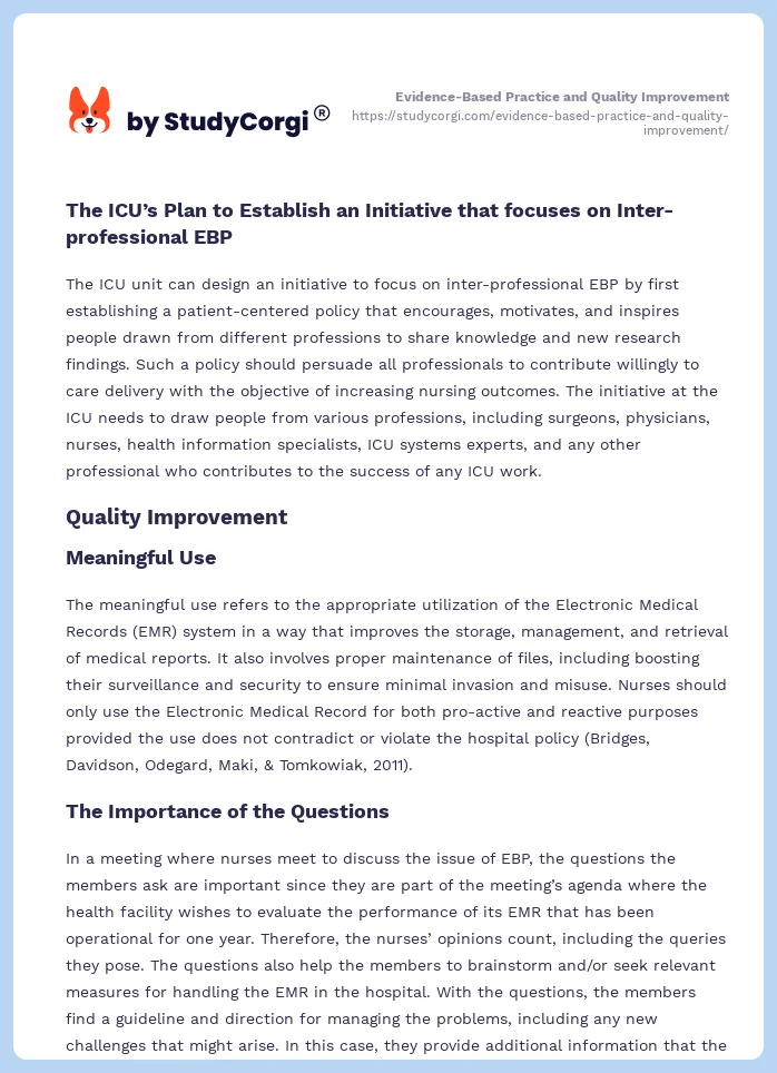 Evidence-Based Practice and Quality Improvement. Page 2
