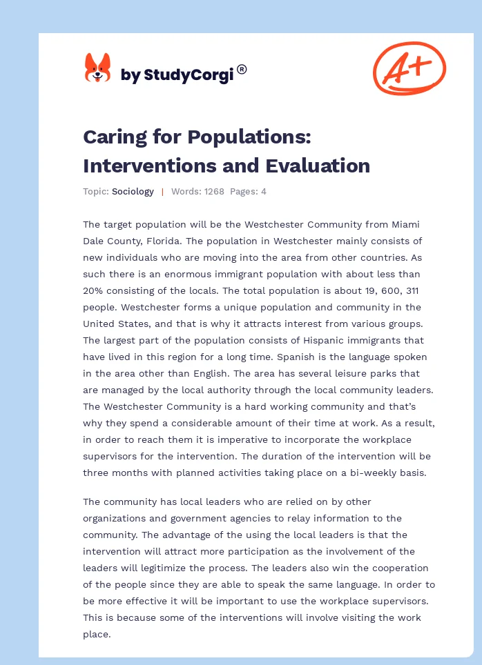 Caring for Populations: Interventions and Evaluation. Page 1
