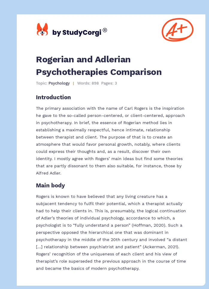 Rogerian and Adlerian Psychotherapies Comparison. Page 1