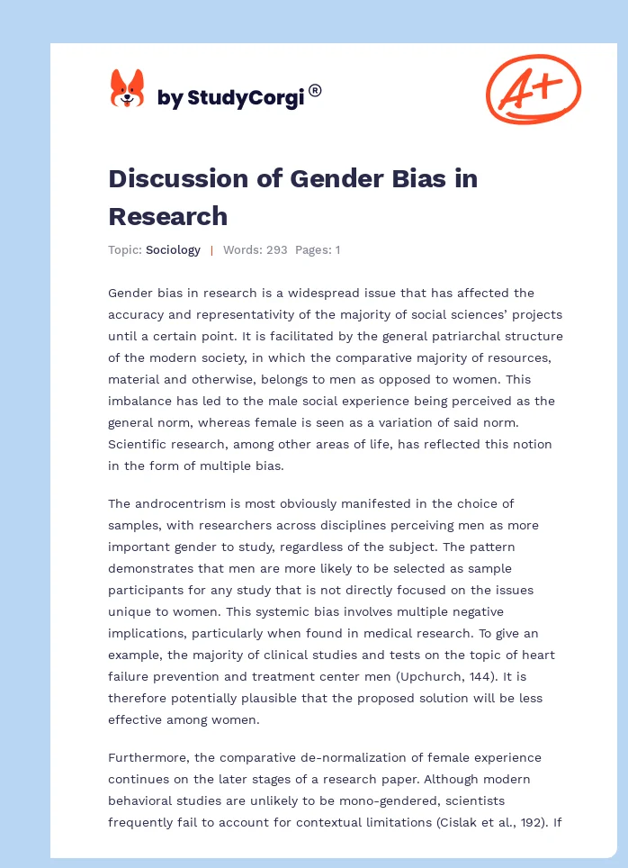 Discussion of Gender Bias in Research. Page 1
