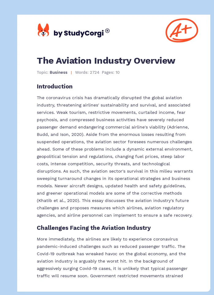 The Aviation Industry Overview. Page 1