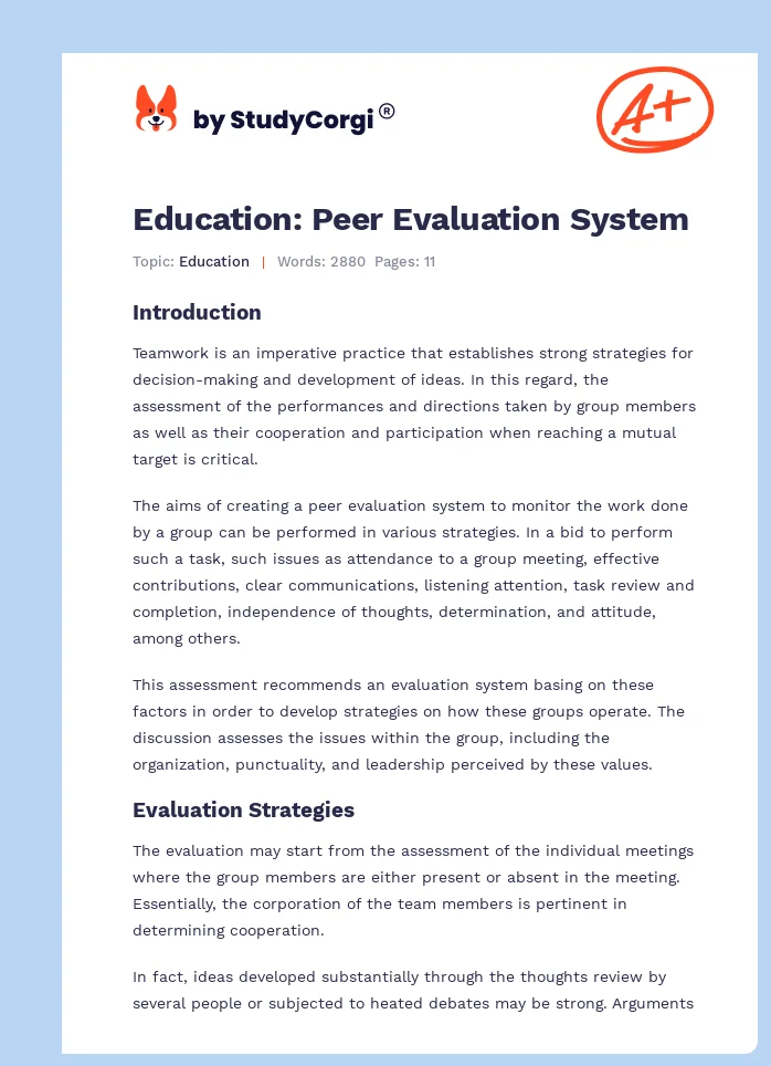 Education: Peer Evaluation System. Page 1